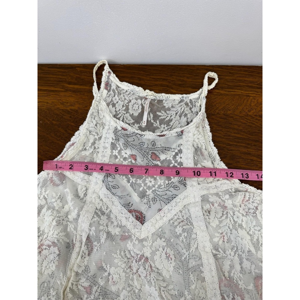 Free People Tank Top Womens Medium White‎ Lace Sheer Floral High Neck Boho Cami - Picture 4 of 7